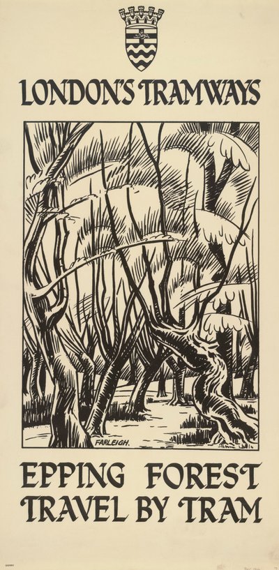 Epping Forest, viaggia in tram, poster del London County Council LCC Tramways, 1922 da FW Farleigh