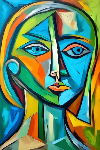 Dipinto cubista colorato di una donna da F. Abderrahim