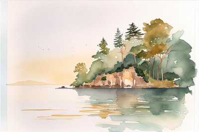 Paesaggio minimalista ad acquerello da F. Abderrahim
