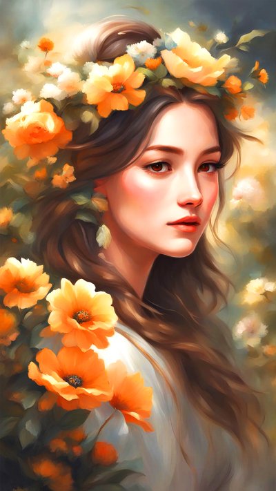 Donna decorata con fiori in un paesaggio da F. Abderrahim