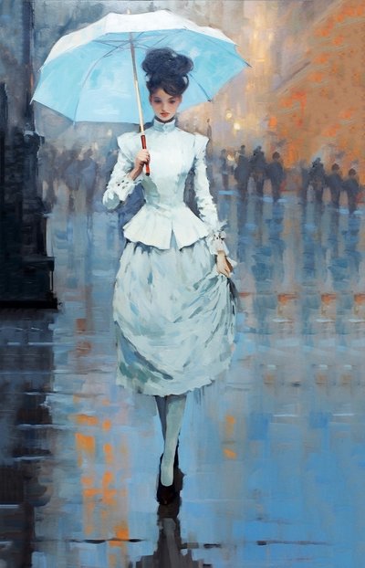 Giovane donna con ombrello in strada da F. Abderrahim