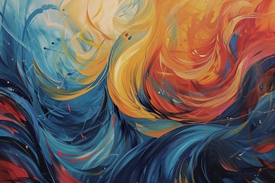 Composizione astratta in onde di arancione, blu e giallo da F. Abderrahim