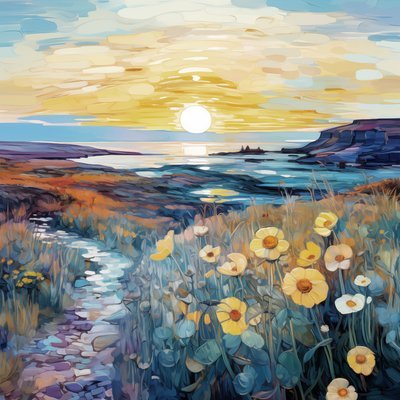 Fiori viola astratti nel paesaggio all