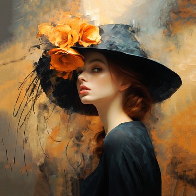 Dipinto di una bella donna che indossa un cappello di fiori da F. Abderrahim