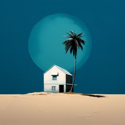 Cottage sulla spiaggia e una palma da F. Abderrahim