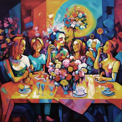 Illustrazione Astratta, Cena di Famiglia Felice da F. Abderrahim