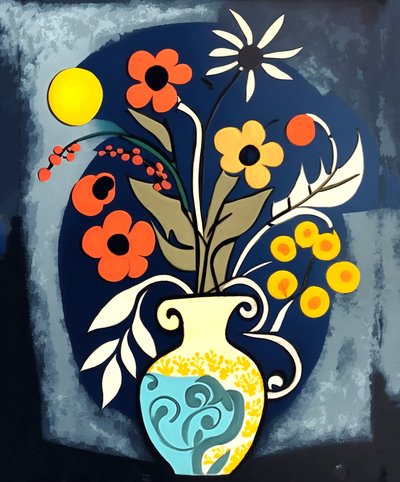 Dipinto impressionista astratto di fiori in un vaso da F. Abderrahim