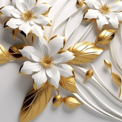 Foglie astratte e fiori bianchi, texture dorata da F. Abderrahim