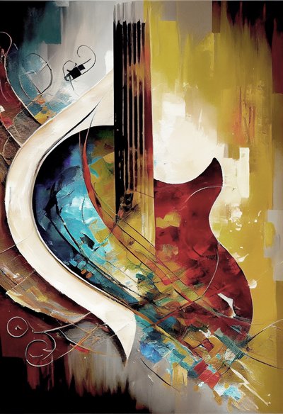 Pittura ad olio astratta musicale: chitarra da F. Abderrahim