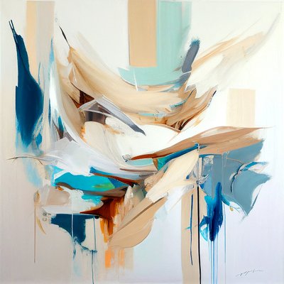 Composizione pittura astratta in vendita per soggiorno, stampe su tela da F. Abderrahim