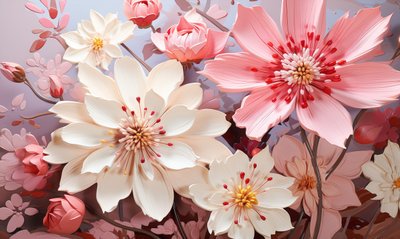 Dipinto astratto di fiori rosa e neri, stampe d