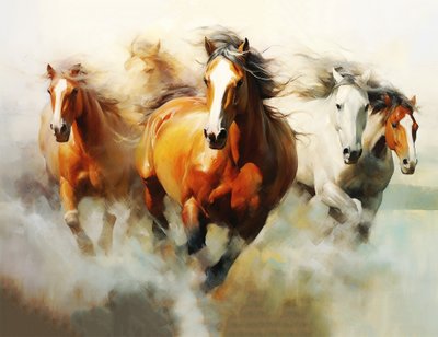 Dipinto astratto di bellissimi cavalli, impressionista, stampa d