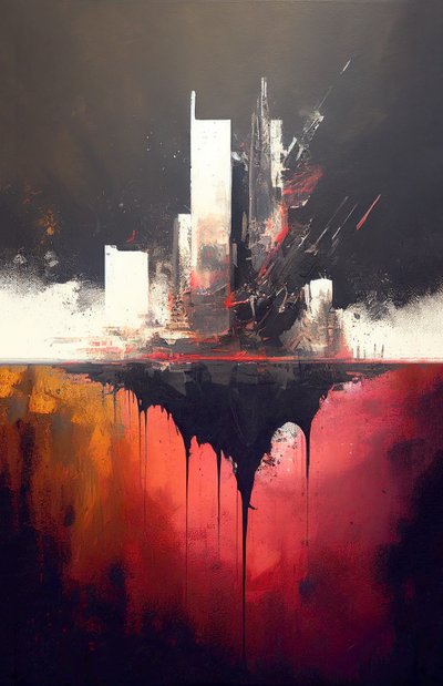 Pittura astratta rossa, pennellate spesse da F. Abderrahim
