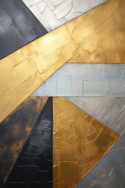 Dipinto astratto in argento e oro da F. Abderrahim