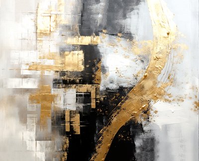 Pittura digitale astratta argento e oro, arte quadrata da F. Abderrahim