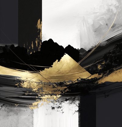 Astratto stratificato nero e oro, Arte da parete | Stampe su tela da F. Abderrahim