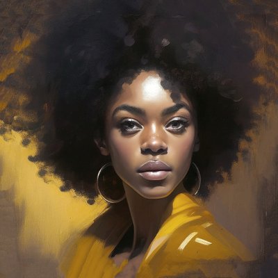 Ritratto di Donna Africana, Capelli Scompigliati, Dipinto a Olio su Tela, Stampe d