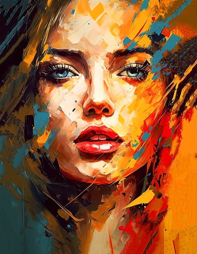 Ritratto di ragazza, occhi blu, impressionismo da F. Abderrahim