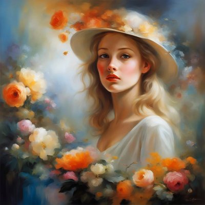 Donna in paesaggio e fiori da F. Abderrahim