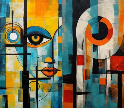 Dipinto cubista di un volto femminile da F. Abderrahim