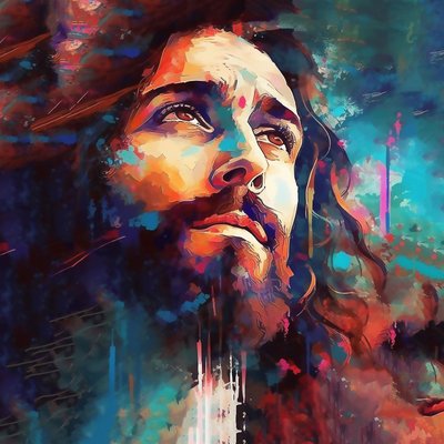 Bellissimo volto di Gesù Cristo, ritratto astratto, stampe d