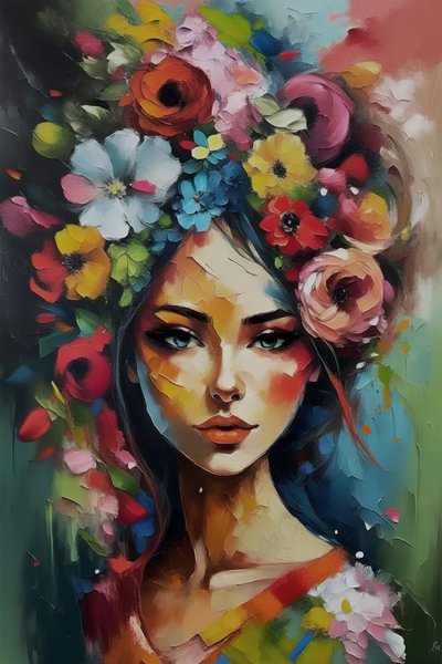 Bella ragazza circondata da fiori da F. Abderrahim