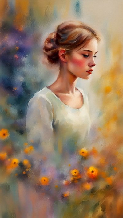 Ritratto di giovane donna e fiori da F. Abderrahim