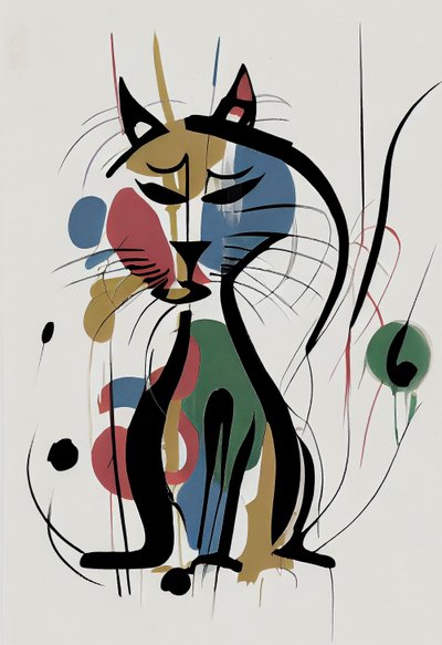 Disegno di gatto con contorno, ritratto di animale domestico da F. Abderrahim
