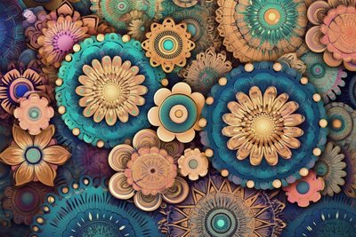 Mandala floreale colorato, un giardino di bellezza vibrante, stampe d