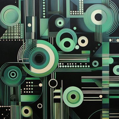 Pittura Geometrica Complessa su Sfondo Nero, Stampe d
