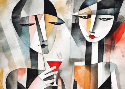 Coppia che beve vino in un ristorante, stampe su tela e arte murale da F. Abderrahim