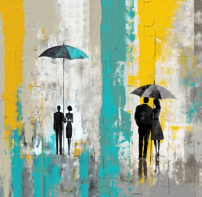 Giornata piovosa romantica, coppia innamorata sotto l