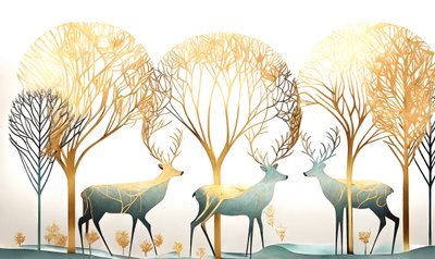 Cervo e albero dorato, colori pastello astratti da F. Abderrahim
