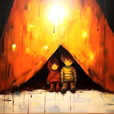 Disegno di due bambini innocenti, arte murale surreale | Stampe su tela da F. Abderrahim