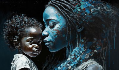 Ritratto emozionale di una madre africana con il suo bambino da F. Abderrahim