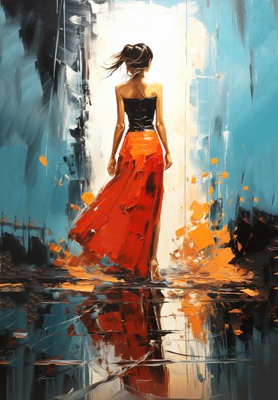 Donna alla moda in un paesaggio astratto da F. Abderrahim