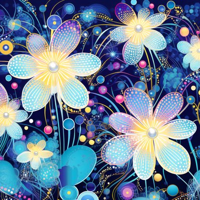 Motivo floreale in blu, stile Yayoi Kusama da F. Abderrahim