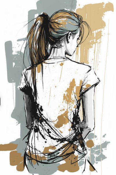 Ragazze disegnate di spalle, schizzi di linee caotiche minimaliste da F. Abderrahim
