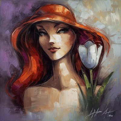 Ragazza di moda impressionista e campanula da F. Abderrahim