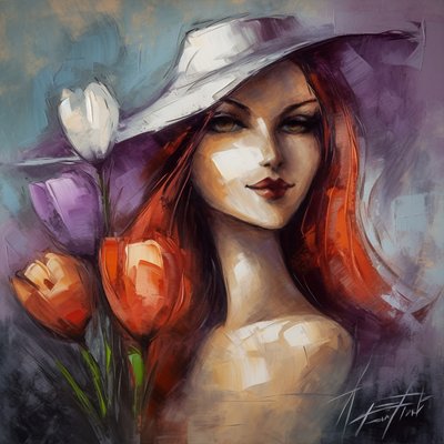 Ritratto impressionista di ragazza e fiori di croco da F. Abderrahim