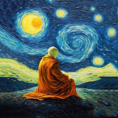 Uomo in meditazione, stile dipinti di Van Gogh, stampe di pose yoga, Arte da parete stampe da F. Abderrahim