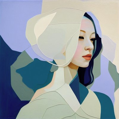Pittura astratta minimalista, donna con capelli biondi da F. Abderrahim
