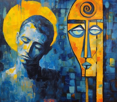 Pittura astratta moderna di volto triste, stampe di poster economiche online da F. Abderrahim
