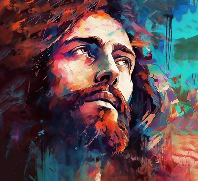 Volto religioso di Gesù Cristo, dipinto spirituale cristiano da F. Abderrahim