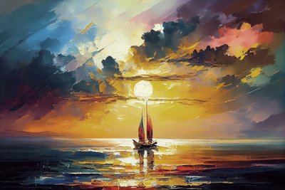 Barca a vela, tramonto arancione da F. Abderrahim