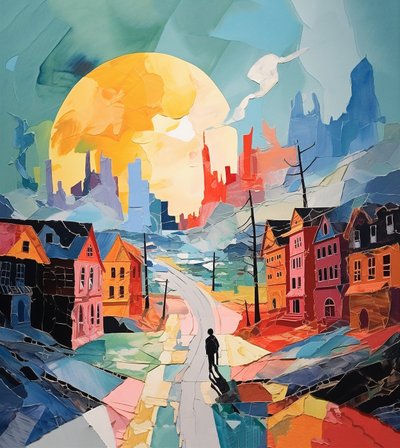 Giornata nevosa nella città vecchia, paesaggio invernale surrealista da F. Abderrahim