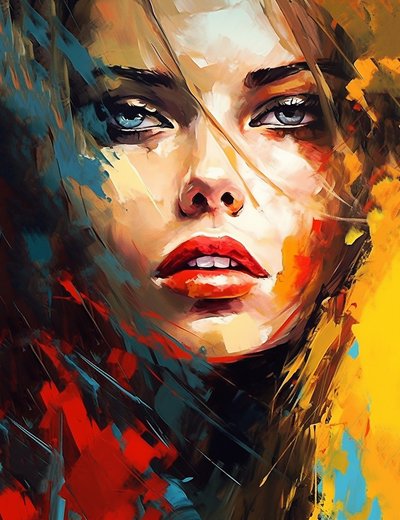 Ritratto di donna, dipinto impressionista a olio da F. Abderrahim
