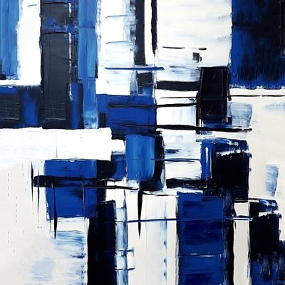 espressionismo astratto griglia geometrica composizione nero e blu, Arte da parete stampe da F. Abderrahim