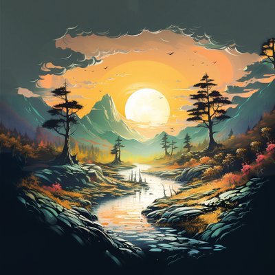 Paesaggio fantastico di montagne al tramonto da F. Abderrahim