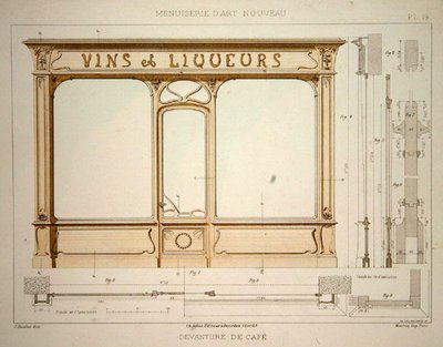 Progetto per la facciata di un negozio di vini, illustrazione da 